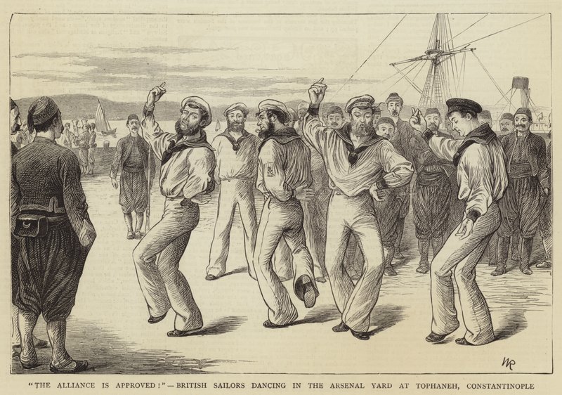 De alliantie is goedgekeurd!, Britse zeelieden dansen in de Arsenal Yard in Tophaneh, Constantinopel door William Ralston
