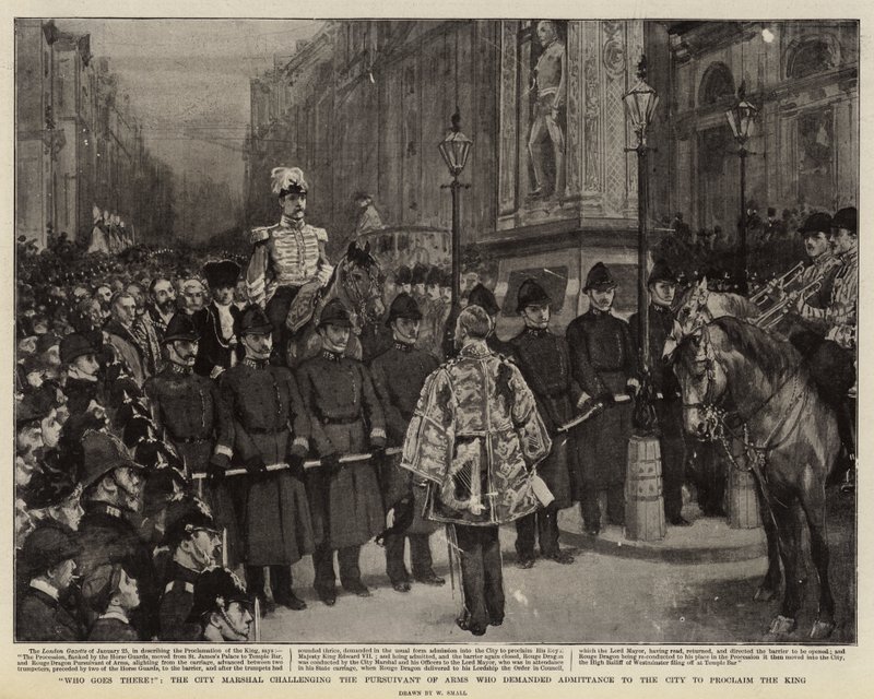 Wie gaat daar, de stadsmaarschalk die de Pursuivant of Arms uitdaagt die toegang tot de stad eiste om de koning uit te roepen door William Small