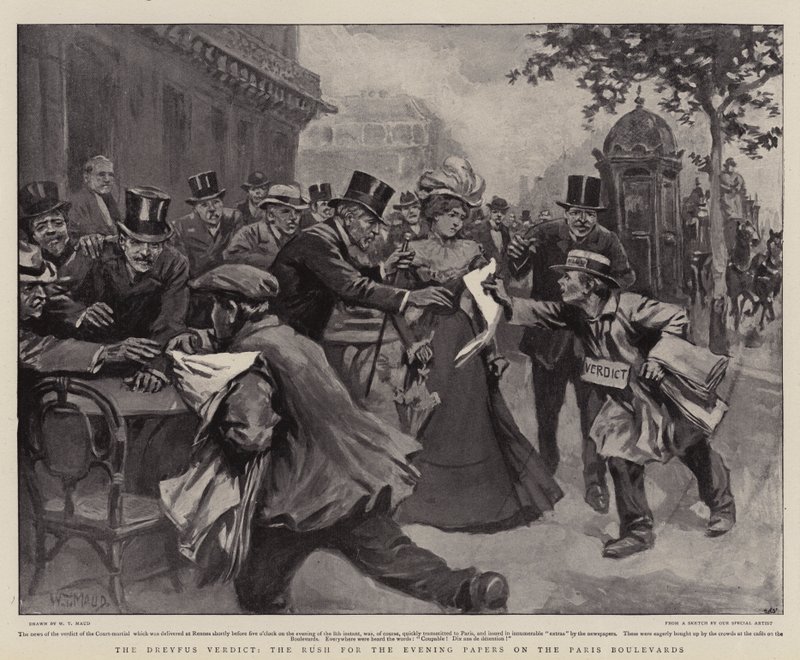 Het Dreyfus-vonnis, de stormloop op de avondkranten op de Parijse boulevards door William T. Maud