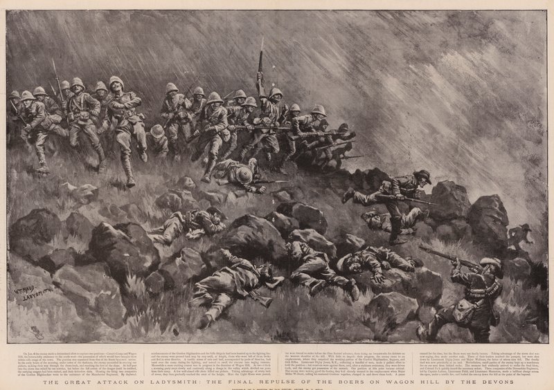 De Grote Aanval op Ladysmith, de Laatste Afwijzing van de Boeren op Wagon Hill door de Devons door William T. Maud