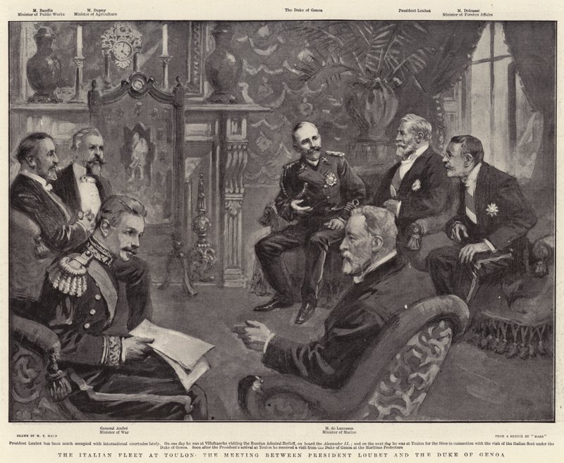 De Italiaanse vloot in Toulon, de ontmoeting tussen president Loubet en de hertog van Genua door William T. Maud