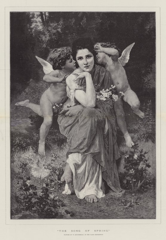 Het lied van de lente, in de Parijse tentoonstelling door William Adolphe Bouguereau