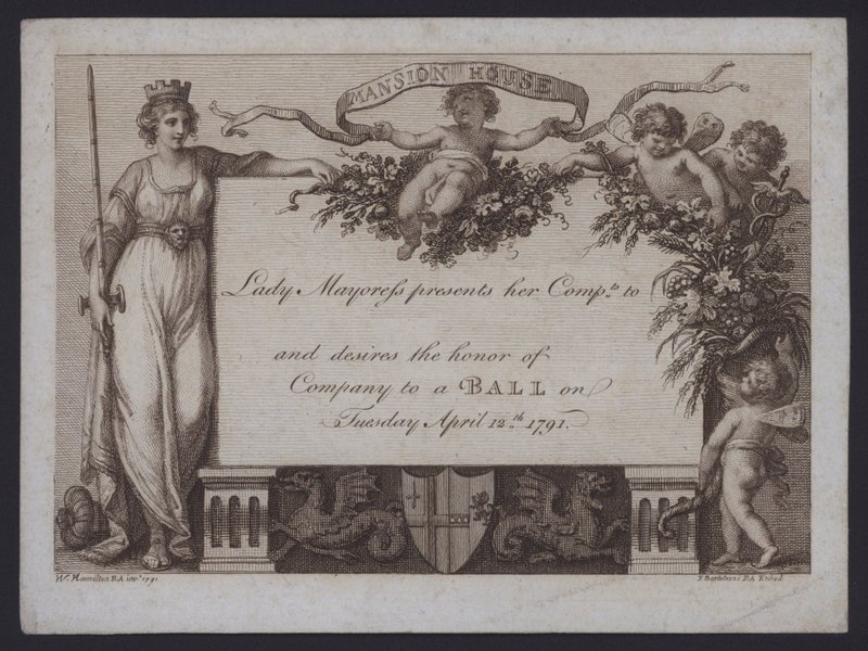Uitnodiging van de Lady Mayoress van Londen voor een bal in het Mansion House door William (after) Hamilton