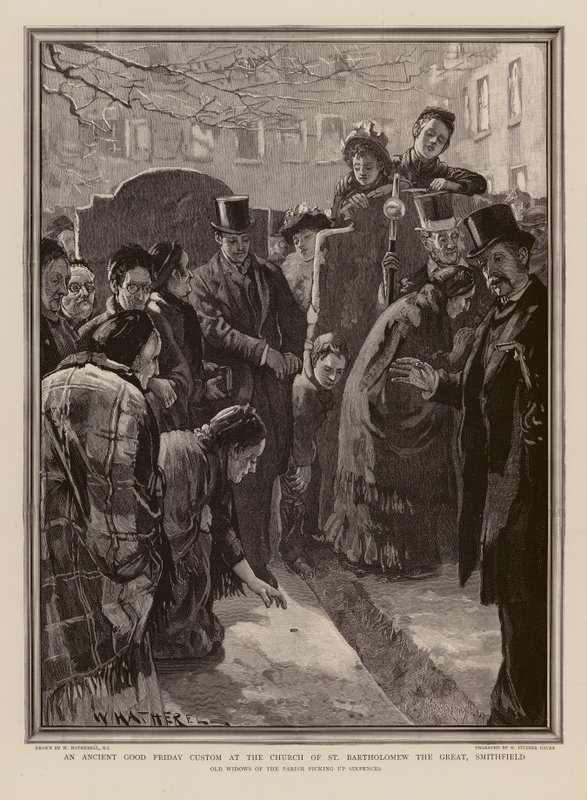 Goede Vrijdag in de kerk van St. Bartholomew the Great, Smithfield (gravure) door William (after) Hatherell