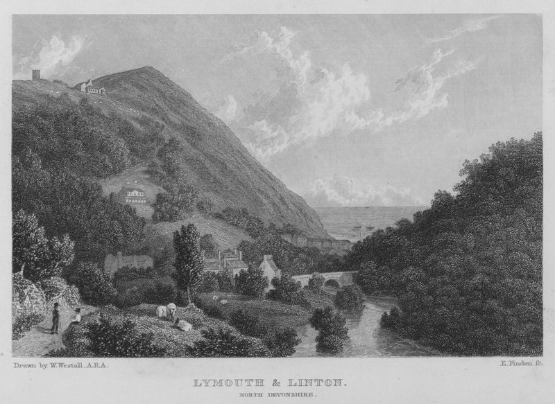 Lymouth en Linton, Noord-Devonshire door William (after) Westall