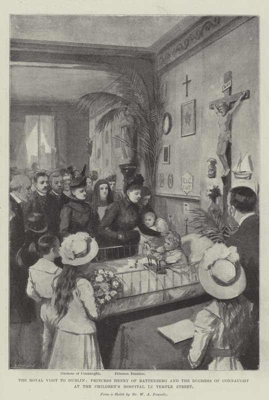 Het koninklijk bezoek aan Dublin, Prinses Henry van Battenberg en de hertogin van Connaught in het kinderziekenhuis in Temple Street door William A. Donnelly
