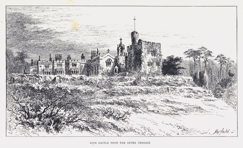Rose Castle vanaf het buitenste terras (gravure) door William Alexander Ansted