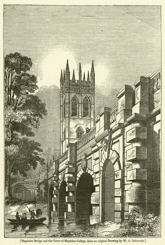 Magdalenbrug en de toren van Magdalen College door William Alfred Delamotte