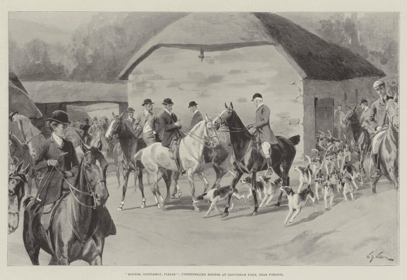 Honden, Heren, Alstublieft, honden loslaten op Cloutsham Farm, nabij Porlock door William Barnes Wollen