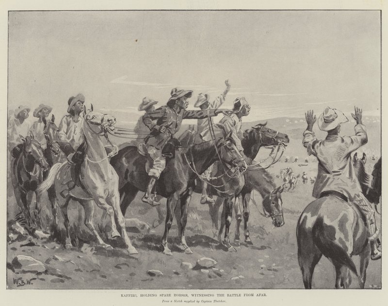 Kaffers, met reservepaarden, getuige van de slag van veraf door William Barnes Wollen