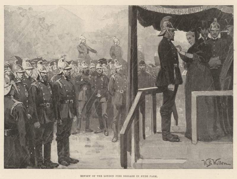 Review van de Londense Brandweer in Hyde Park door William Barnes Wollen