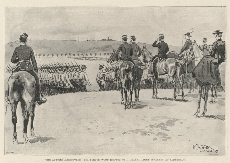 De Herfstmanoeuvres, Sir Evelyn Wood inspecteert Highland Light Infantry in Aldershot door William Barnes Wollen