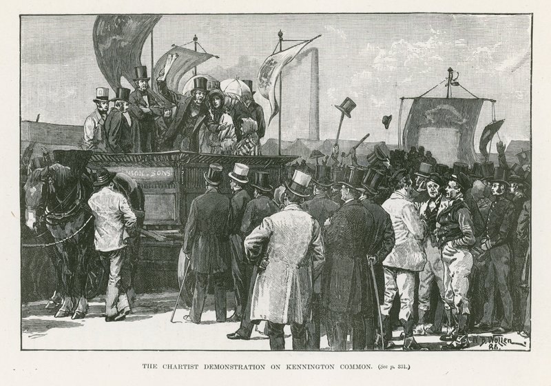 De Chartistendemonstratie op Kennington Common, Londen door William Barnes Wollen