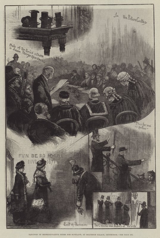 Verkiezing van vertegenwoordigers van Schotse edelen, in Holyrood Palace, Edinburgh door William Bazett Murray
