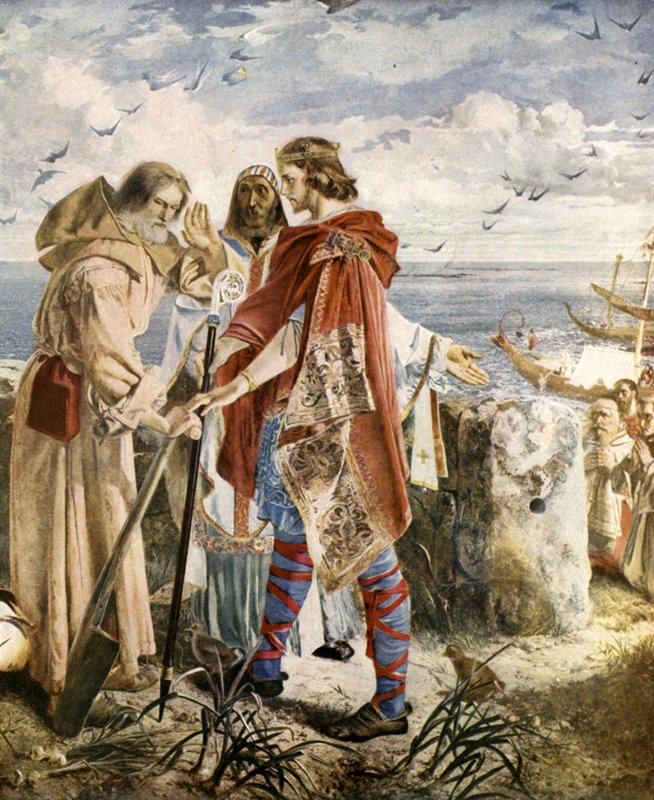 Egfrith biedt het bisdom Hexham aan Cuthbert aan, 678 door William Bell Scott