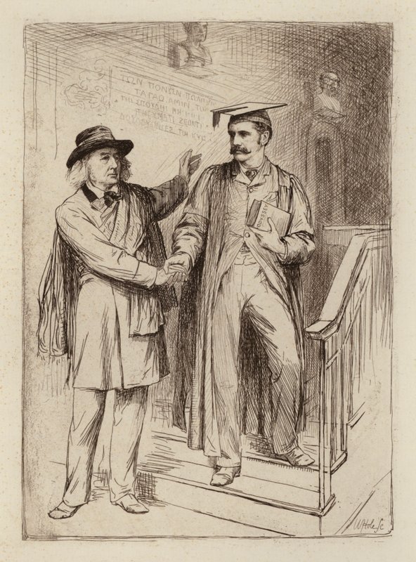 John Stuart Blackie, Emeritus Professor; Samuel Henry Butcher, Professor Grieks (gravure) door William Brassey (after) Hole
