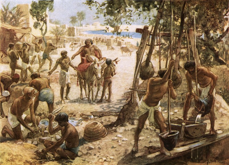 Israëlieten maken bakstenen in Egypte door William Brassey Hole