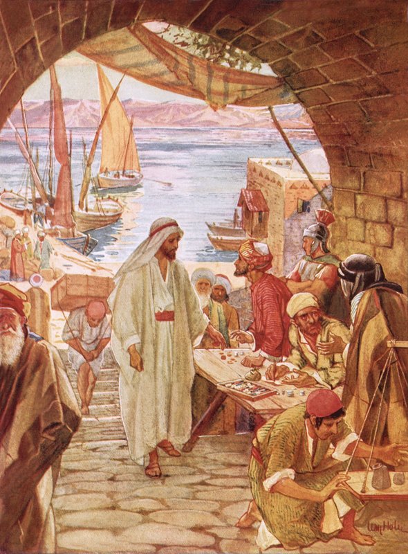 Jezus beveelt Mattheüs, de tollenaar, hem te volgen door William Brassey Hole