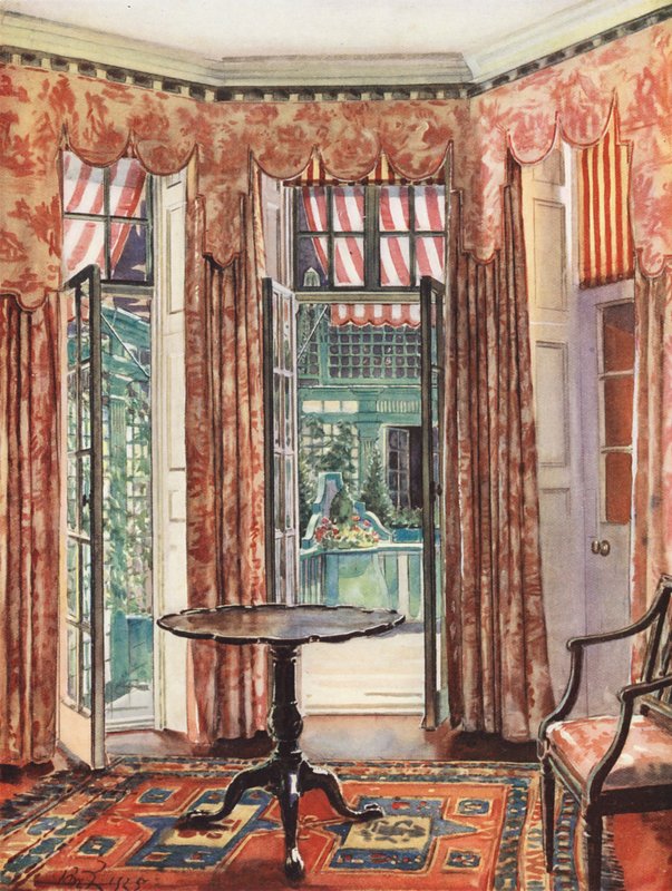 Interieurdecoratie: Een Londense kamer in roodtinten door William Bruce Ellis Ranken
