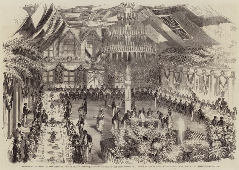 Banket in het Hotel du Gouvernement, Fort de France, Martinique, ter gelegenheid van de inhuldiging van een standbeeld voor keizerin Josephine door William Carpenter
