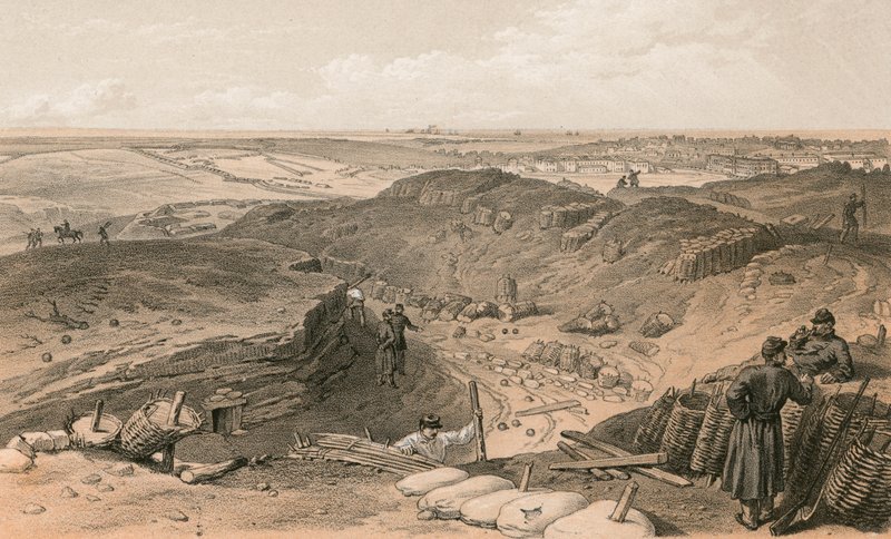Gracht van de Malakoff, Batterij Gervais, en achterkant van Redan door William Crimea Simpson