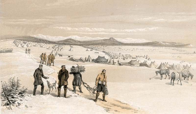 Het kamp van de 2e divisie, kijkend naar het oosten, januari 1855 door William Crimea Simpson