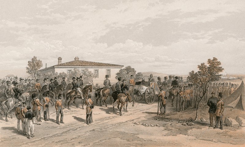 De begrafenisstoet van Lord Raglan verlaat het hoofdkwartier door William Crimea Simpson