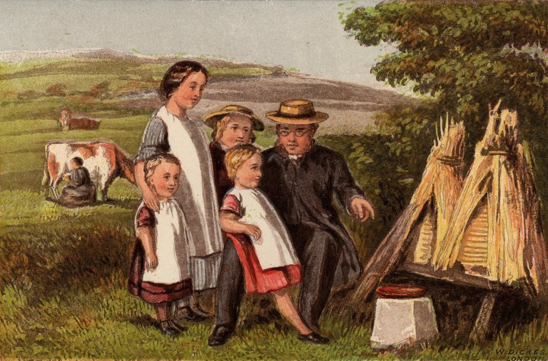 Industrie: familie op het platteland met bijenkorven door William Dickes