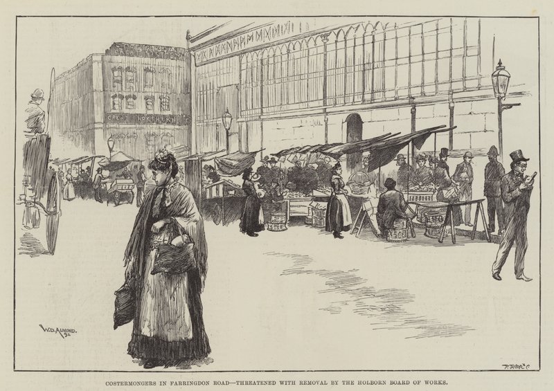 Straatverkopers in Farringdon Road, bedreigd met Verwijdering door de Holborn Board of Works door William Douglas Almond