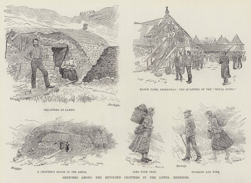 Schetsen onder de Opstandige Crofters in de Lewis, Hebriden door William Douglas Almond