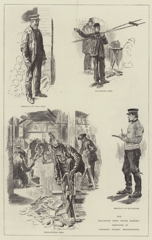 Het Sociale Plan van het Leger des Heils, Schetsen in Hanbury Street, Whitechapel door William Douglas Almond