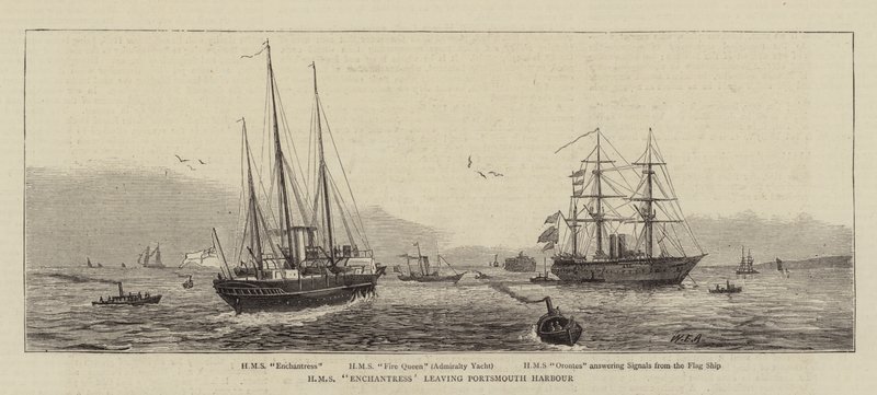 HMS Enchantress verlaat de Haven van Portsmouth door William Edward Atkins