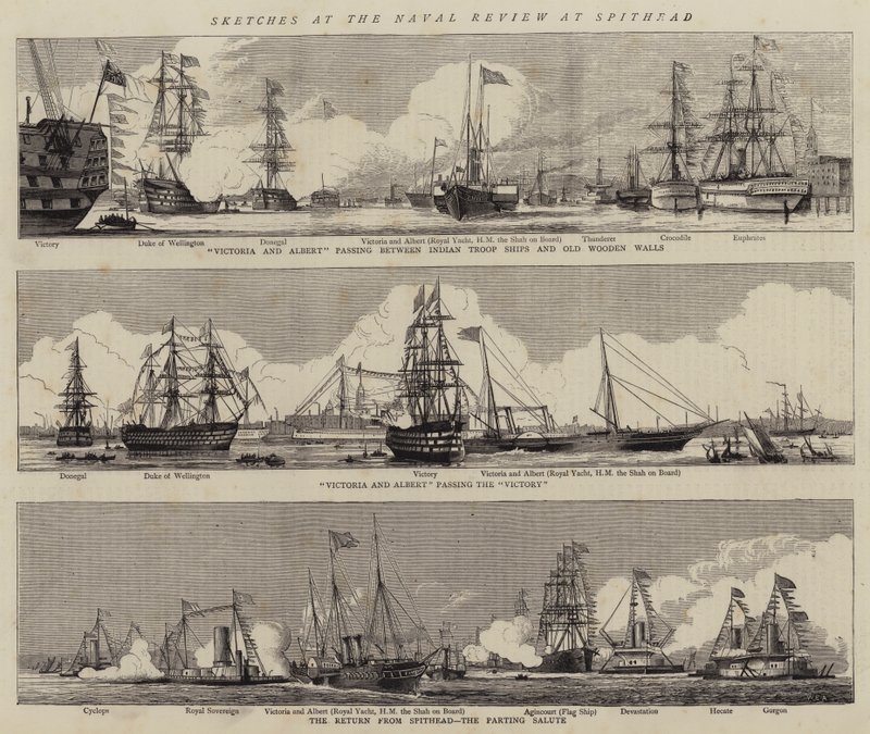 Schetsen bij de Marine Review in Spithead (gravure) door William Edward Atkins