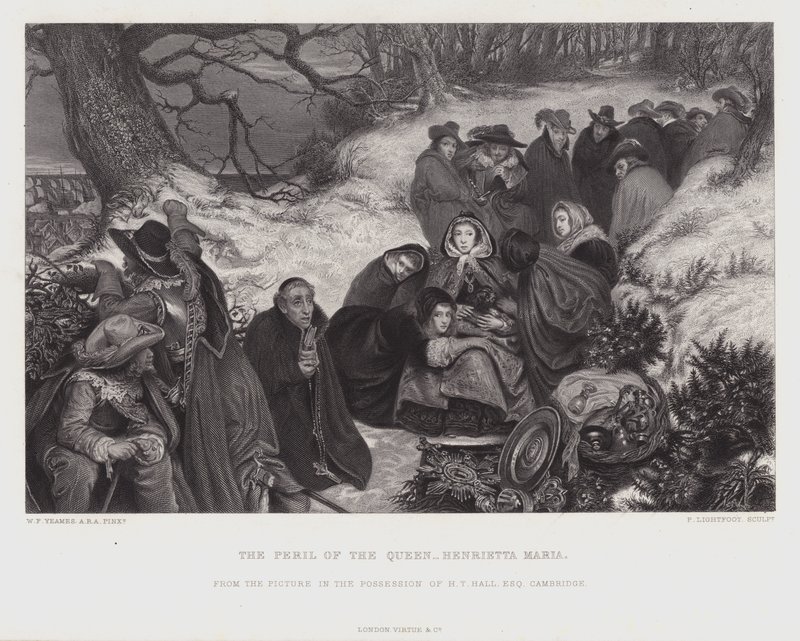 Het gevaar van koningin Henrietta Maria (gravure) door William Frederick Yeames