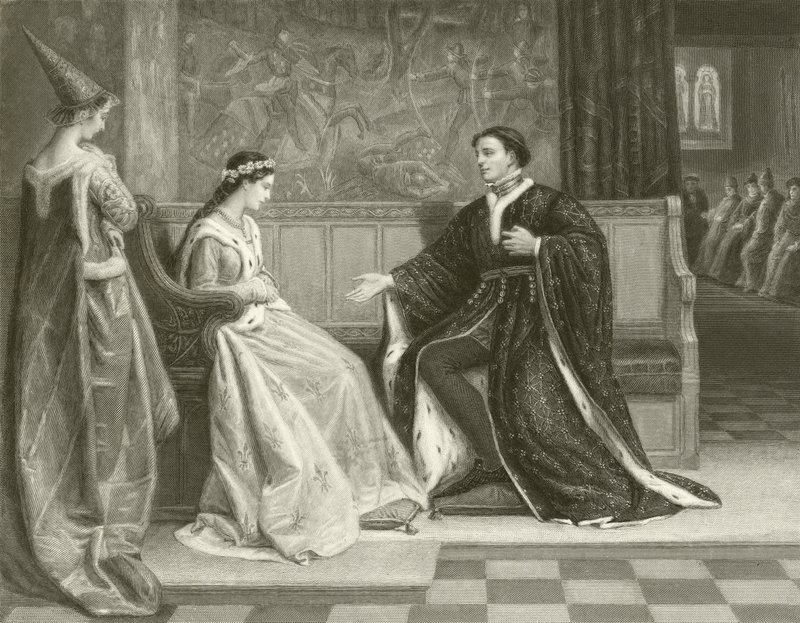 Het hofmaken van koning Hendrik V door William Frederick Yeames