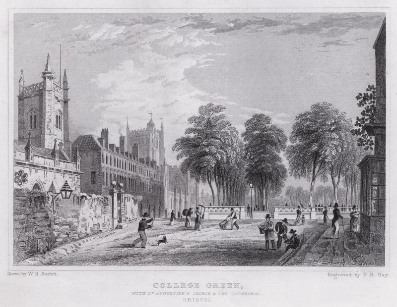 College Green, met St. Augustinus Kerk en de Kathedraal, Bristol (gravure) door William H. Bartlett