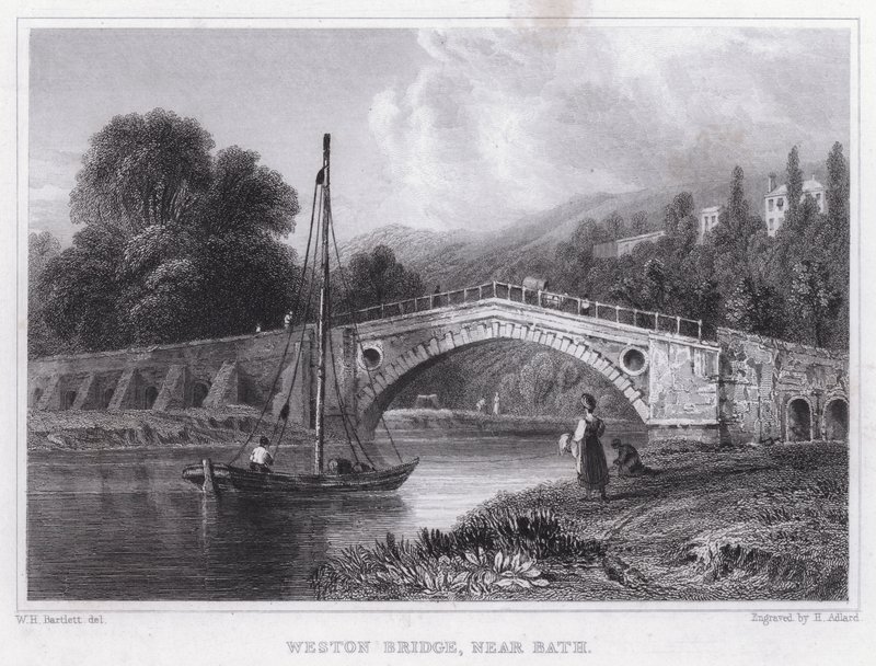 Weston Bridge, nabij Bath (gravure) door William H. Bartlett