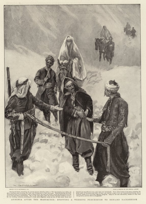Armenië na de Massacres, een Huwelijksstoet stoppen om Baksheesh te eisen door William Hatherell