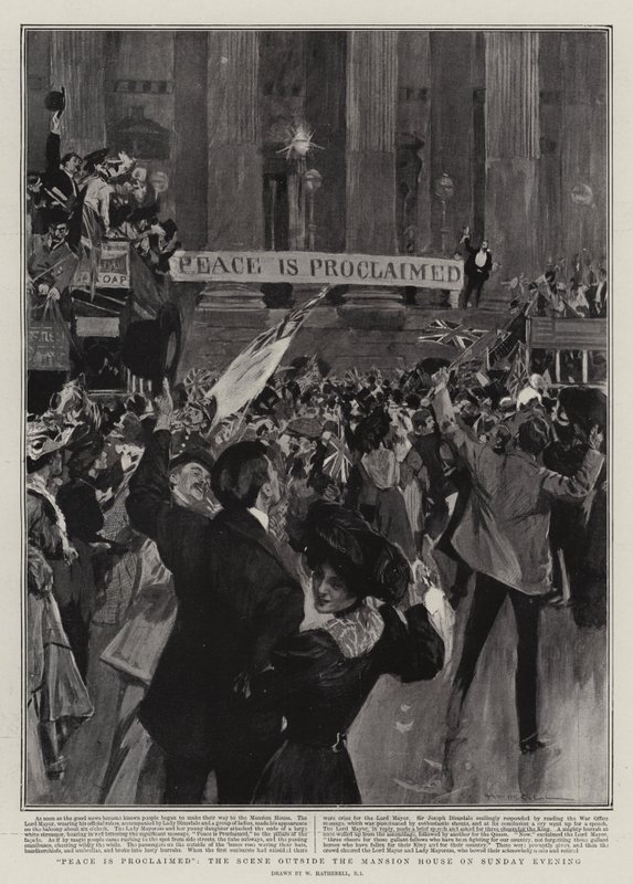 Vrede wordt Afgekondigd, de Scène buiten het Mansion House op Zondagavond door William Hatherell