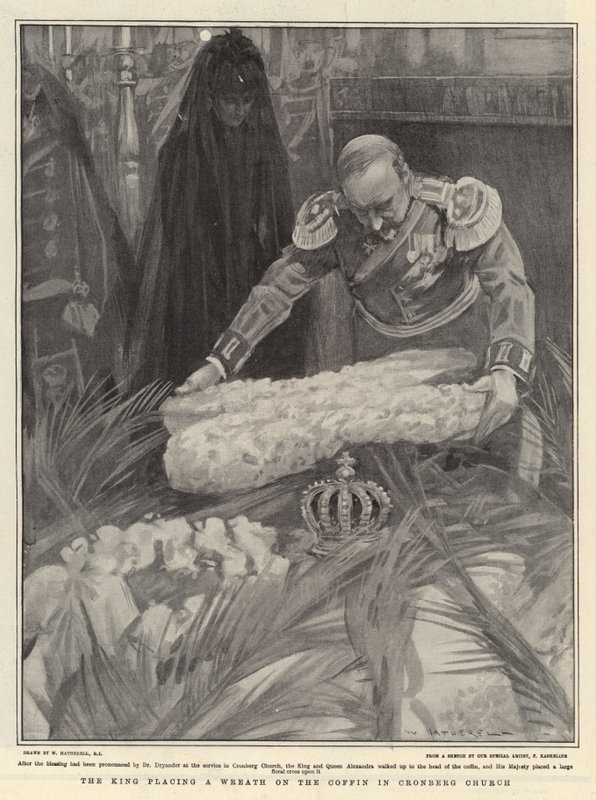 De Koning legt een Krans op de Kist in de Kerk van Cronberg door William Hatherell