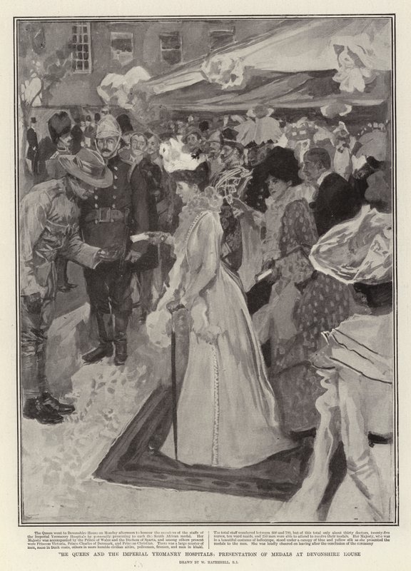 De koningin en de Imperial Yeomanry Hospitals, uitreiking van medailles bij Devonshire House door William Hatherell