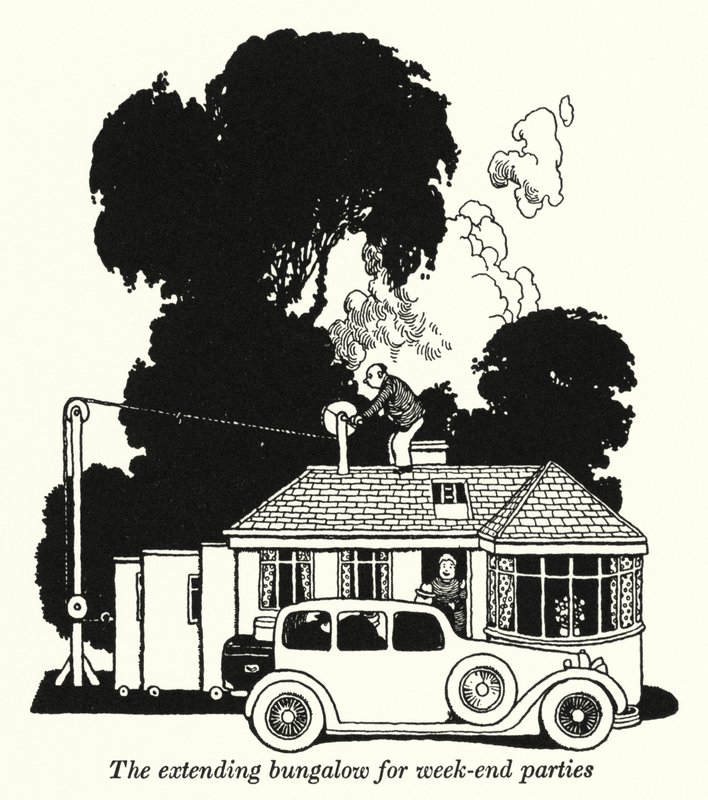 Een uitbreidbare bungalow voor weekendfeesten door William Heath Robinson