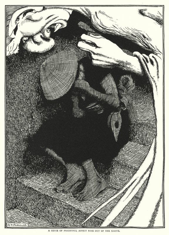 Een genie met angstaanjagend uiterlijk rees uit de aarde door William Heath Robinson