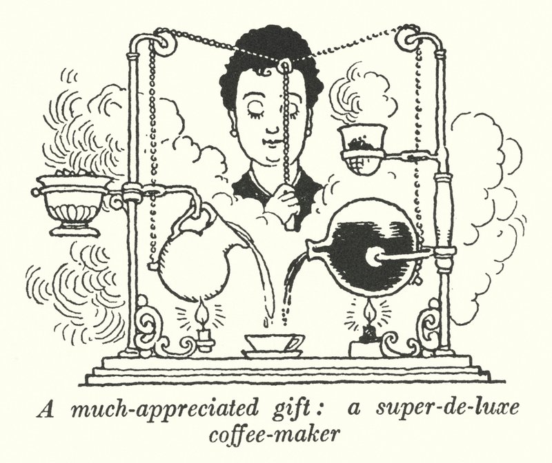 Een zeer gewaardeerd cadeau, een super-de-luxe koffiezetapparaat door William Heath Robinson