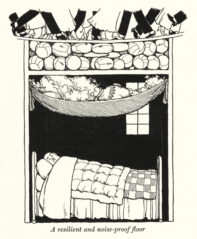 Een veerkrachtige en geluidsdichte vloer door William Heath Robinson