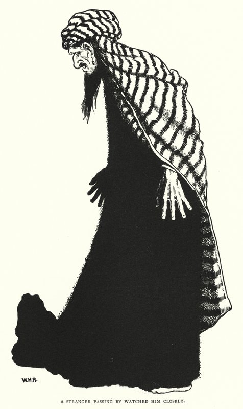 Een vreemdeling die voorbijging keek hem nauwlettend aan (gravure) door William Heath Robinson
