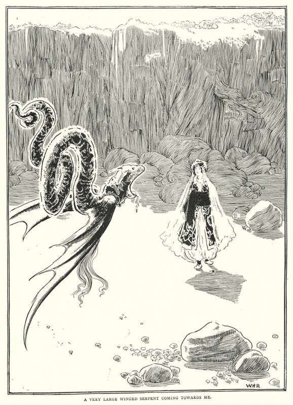 Een zeer grote gevleugelde slang kwam naar me toe door William Heath Robinson