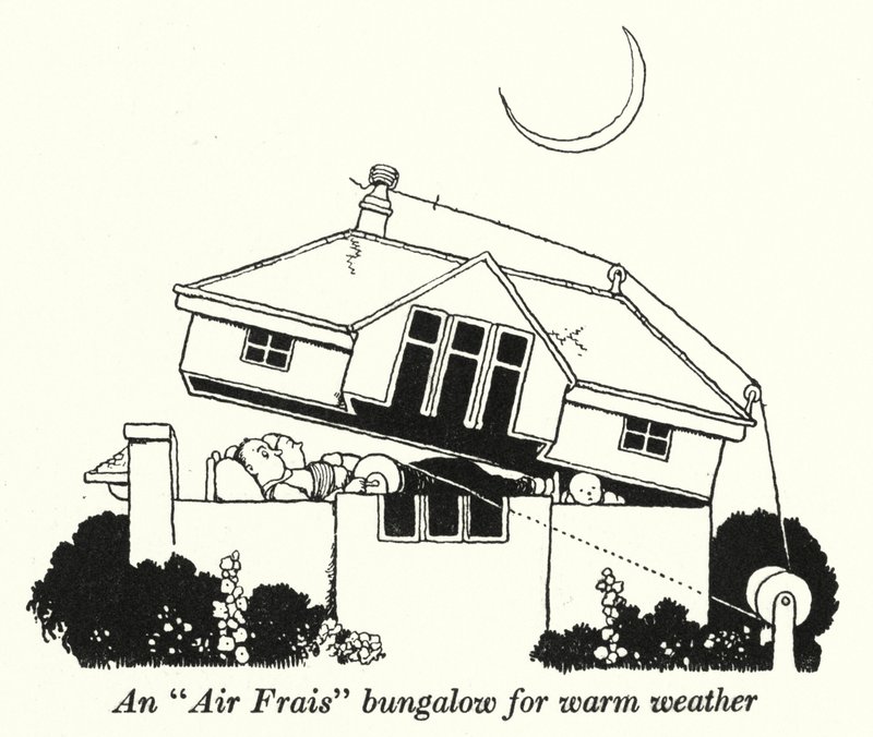 Een "Air Frais" bungalow voor warm weer door William Heath Robinson