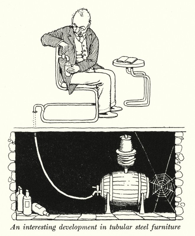 Een interessante ontwikkeling in buisvormige stalen meubels door William Heath Robinson