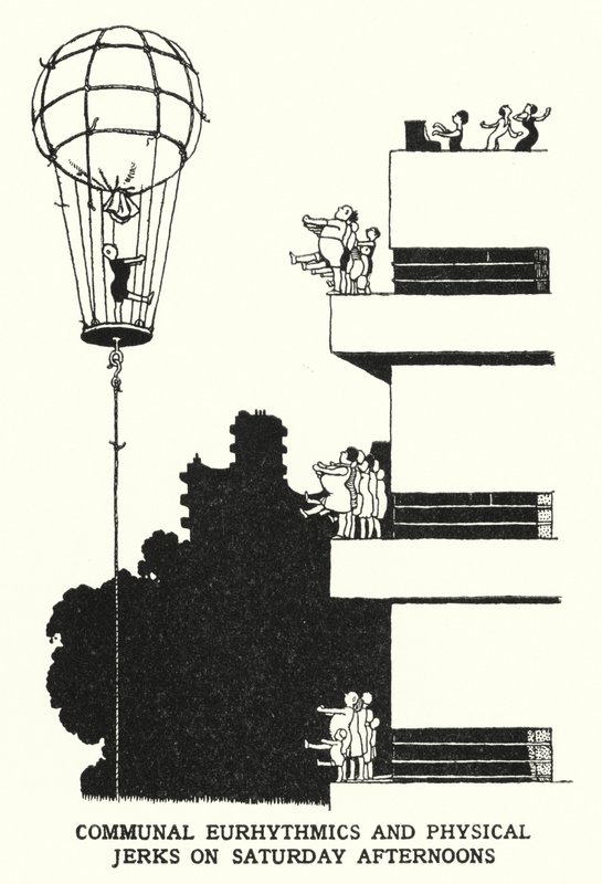 Gemeenschappelijke euritmie en fysieke oefeningen op zaterdagmiddag door William Heath Robinson